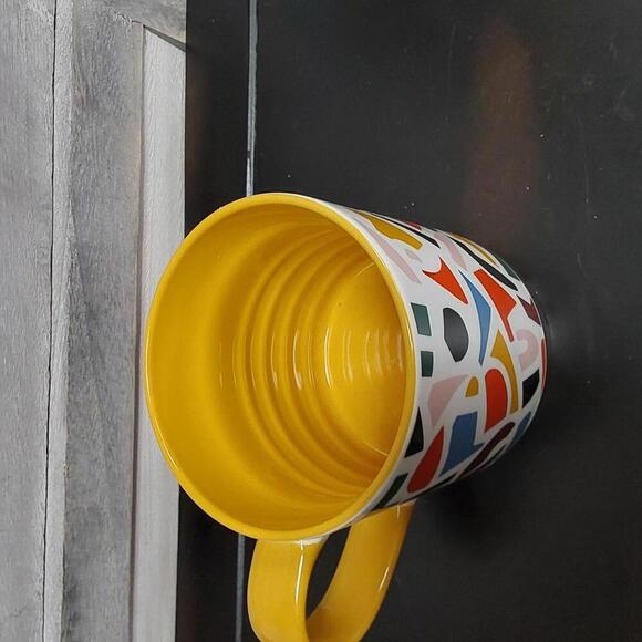 Colorful Geometric Design Mug with Yellow Handle - Picture 4 of 5
